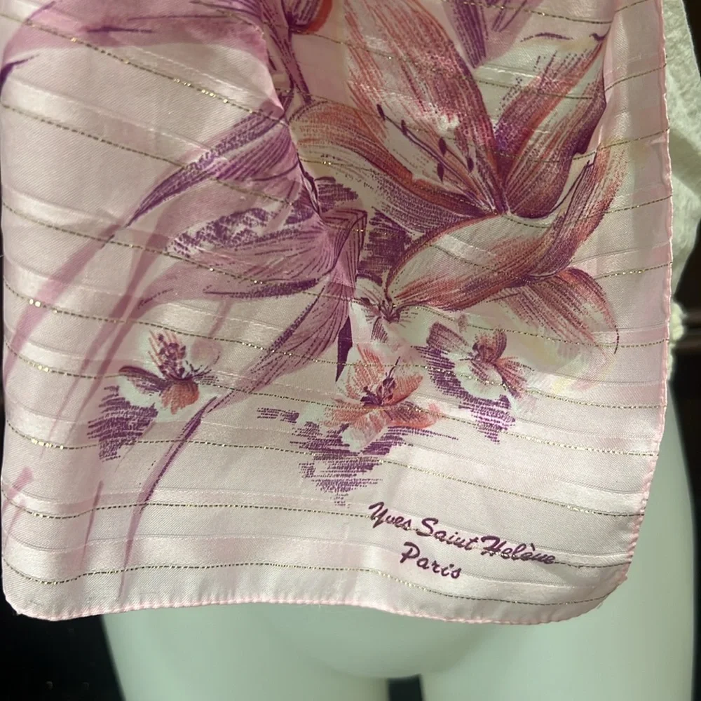 Vintage 1970s Scarf Oblong Sheer Monaco Monte Carlo Pink Rose Floral Ombre